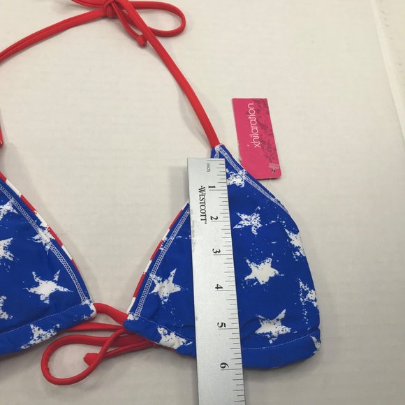 Xhilaration Junior's Sz. Small 0-2 Reversible Triangle Bikini Top Red Stripe New - Picture 11 of 11